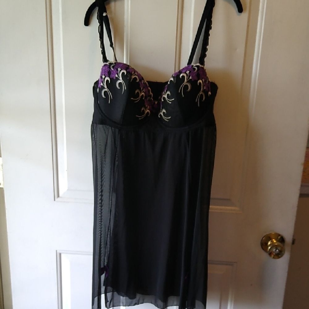 Cacique Black and Purple Chemise Elegant Intimates Women's 18 -20